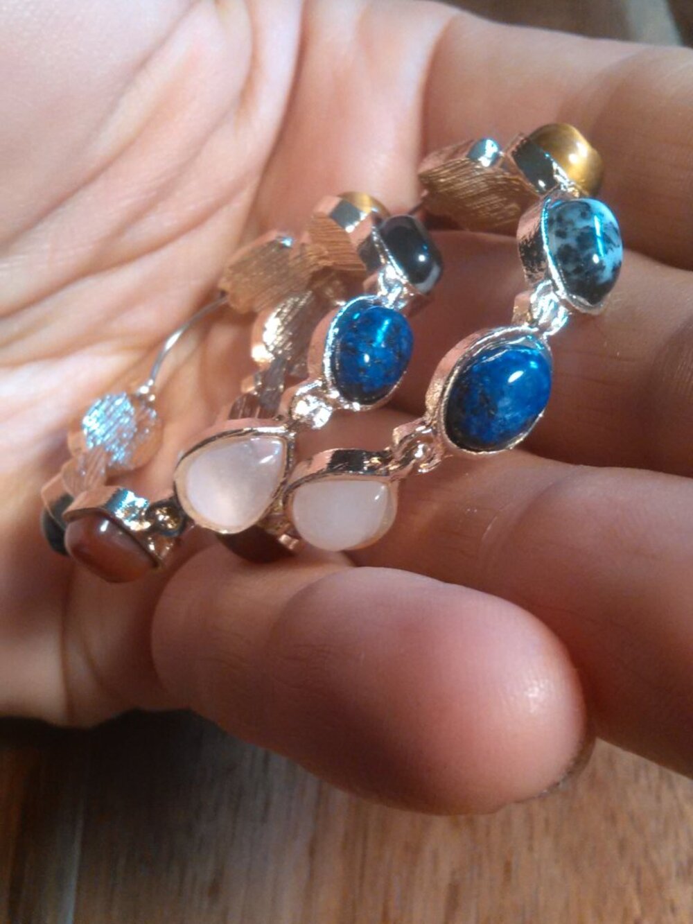 Multi-Gemstone Goldtone Hoop Earrings